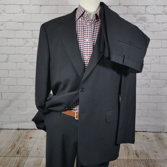 Brooks Brothers 346 Stretch 2PC Suit & Pant BLK PIN STRIPED Wool Blend 45R 38x31 - Picture 1 of 16